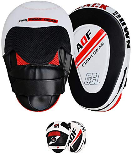 AQF Pratzen Boxen Rex Leder Handpratzen, Boxpads, Kampfsport Self Defense Trainerpratzen Schlagpolster, Haken & Stoß Handschuhe Focus Pads Kickboxen, Taekwondo, Muay Thai Training (Weiß)