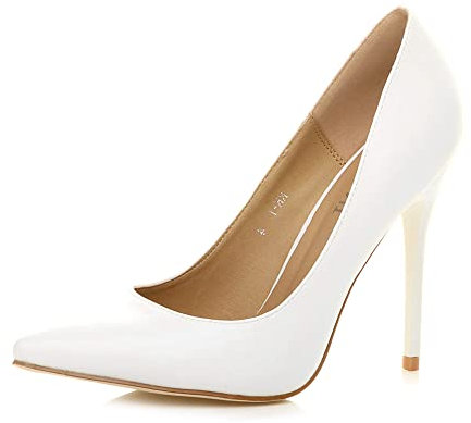 Ajvani Womens ladies high heel pointed court smart party work shoes pumps size 3 36, White Matte, 3 UK