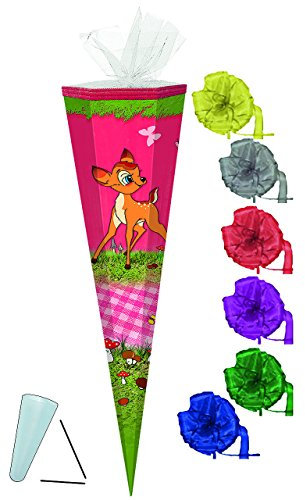 alles-meine.de GmbH Schultüte - kleines REH Rehlein - 50 cm - rund - incl. Schleife - Tüllabschluß - mit/ohne Kunststoff Spitze - Zuckertüte - für Mädchen - Tiere Schmetter..