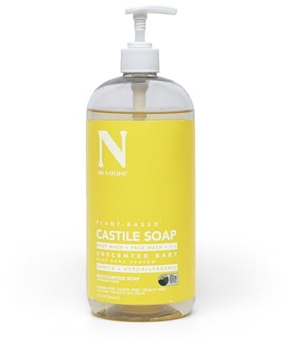 Dr Natural - Organic Pure Unscented Mild Castile Liquid Soap for Babies Made with 100% Plant Based Ingredients,Use as a Body Wash, Shampoo, Facial Cleanser or Hand Soap 944ml