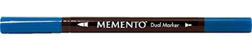 Tsukineko Memento Dual Tip Art Markers Blue, Bahama Blue, Vibrant Colouring Pen for Artists, Archival, Water-resistant, for Stamping, Calligraphy, Water Colouring, Embossing, and Mixed Media