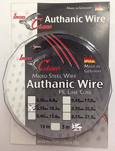 Iron Claw Unisex – Erwachsene 10C4039507047719C10 Authanic Wire-knotbares Stahlvorfach mit Dyneema-Seele-10,2 kg-5 m, Bunt, Normal
