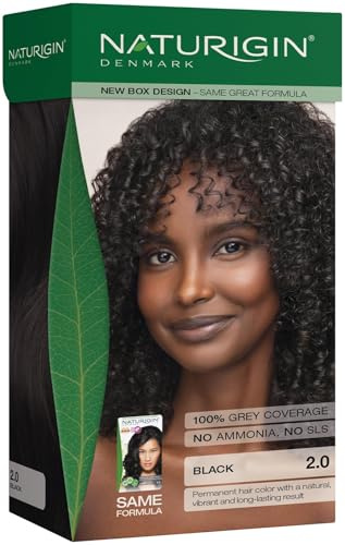 NATURIGIN Black Hair Dye 2.0 | Permanent Hair Colour with Natural Ingredients | Ammonia Free | 100% Grey Coverage | Vegan | Deep Black Colour | Natural Shine | Conditions & Protects Hair