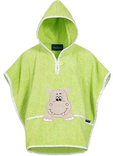 Morgenstern Badeponcho mit Kapuze Kinder Baby 1-5 Jahre Mädchen Jungen 100% Baumwolle Frottee OEKO TEX® Handtuch Badetuch Poncho Kapuzenhandtuch Bademantel Hippo