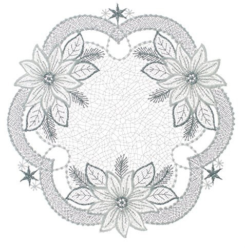 Plauener Spitze Deckchen Christstern 20 cm, Tischschmuck, Deko, Tischdekoration (Ecru-Silber)