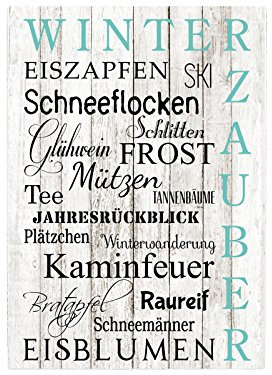 Interluxe 42x30cm Shabby Holzschild WINTERZAUBER EISZAPFEN Winter Dekoration Weihnachten Spruch Christmas Schnee