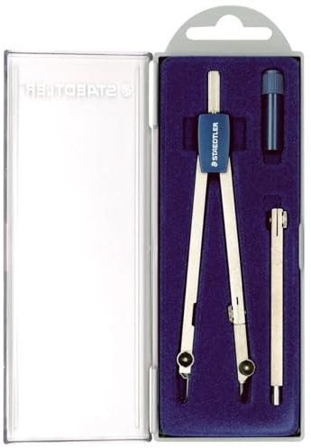 Staedtler 559 C03 ST Zirkel-Set (exakt und präzise, abknickbarer Bleischenkel und Nadelschuh, Set mit Messingzirkel, Ersatzteildose, Verlängerungsstange und 2mm Nadel im Klappetui)