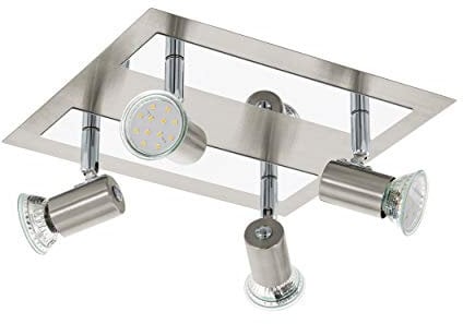 EGLO LED Deckenlampe Rottelo, 4 flammige Deckenleuchte, Deckenstrahler aus Metall, Wohnzimmerlampe in Nickel-Matt, Chrom, Spots inkl. GU10 Leuchtmittel, warmweiß