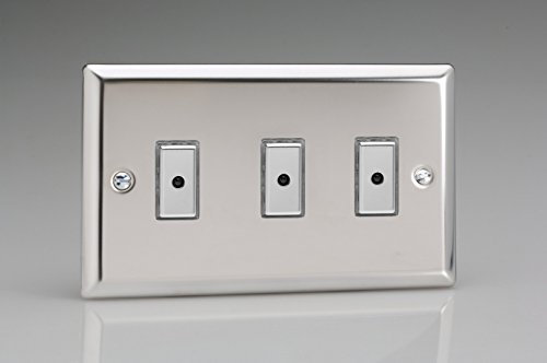 Varilight Eclique 2 3-Gang 1-Way Remote/Tactile Touch Control Master LED Dimmer 3 x 0-100W (Max 10 LEDs) Mirror Chrome JCE103