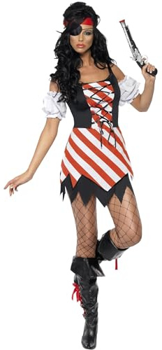Piratin Kostüm mit Kleid Armstulpen Augenklappe und Kopftuch, Medium