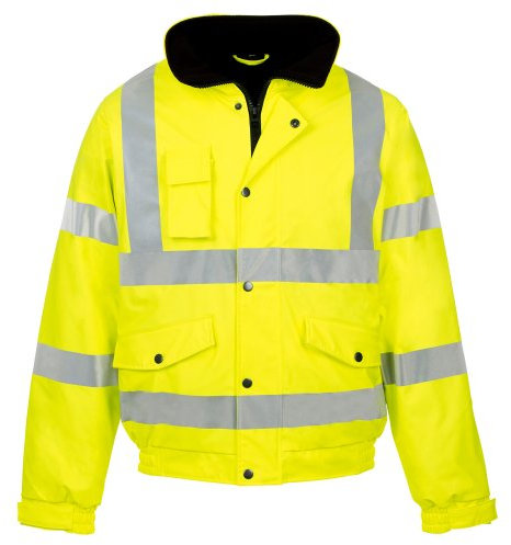 MyShoeStore Hi Vis Bomber Jacket High Viz Visibility Workwear Safety Security Concealed Hood Fluorescent Flashing Hooded Padded Waterproof Work Wear Coat (Yellow,L)