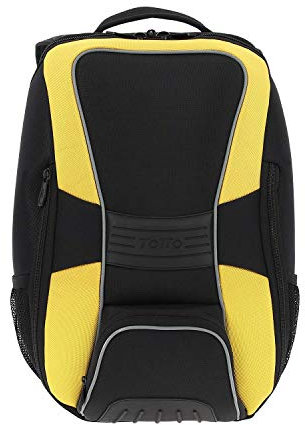 TOTTO - Mochila para Moto, Modelo Maico, Dimensiones 47 x 30.5 x 15 cm, Bolsillo Ordenador Portátil 16 Pulgadas, 3 Compartimentos, Bolsillos Latetales, para Guardar el Casco, Color Negro y Amarillo