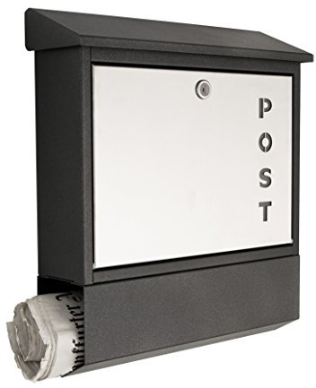 HEIBI Metall Briefkasten mit Zeitungsfach, Stahl grafitgrau-silber, H. ca. 45 cm