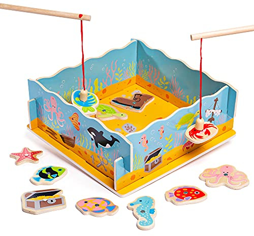 Bigjigs Toys Magnetisches Angelspiel aus Holz mit Ruten
