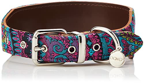 DO & G Oriental Silks Unique Leather and Dog Collar, Paisley Style | Leather construction, Paisley design, Purple finish, Adjustable fit, Durable buckle fastening, Suitable for everyday wear