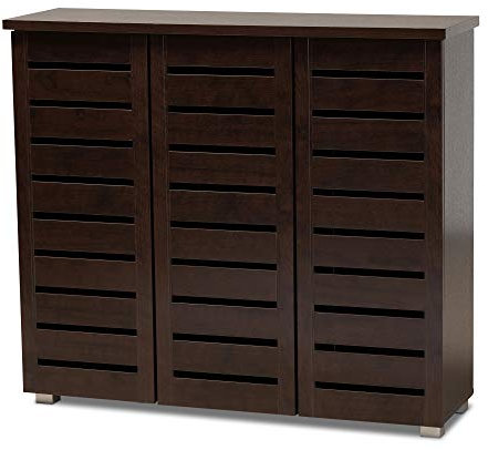 Wholesale Interiors Baxton Studio Adalwin Modern and Contemporary 3-Door Dark Brown Wooden Entryway Shoes Storage Cabinet