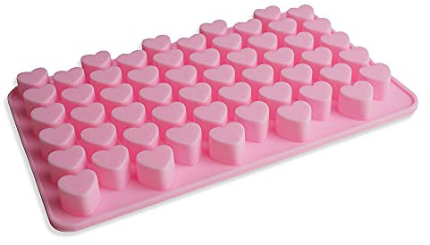 Pralinenform mit Herzen - 18cm x 10,5cm x 1cm - Eiswürfelform - Silikonform - Valentinstag, Hochzeit, Liebe - Schokoladenherzform - Süßigkeiten Deko Förmchen - Bonbon Schoko Fondant - Pink
