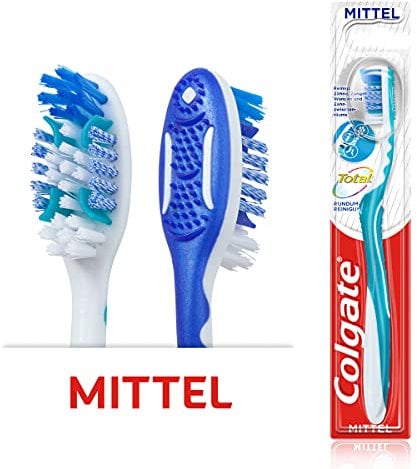 Colgate Zahnbürste Total Rundum-reinigung, mittel, 1 Stück - Handzahnbürste reinigt Zahnoberflächen, Zunge, Wangen & bis tief in die Zahnzwischenräume, mit mittelharten Borsten