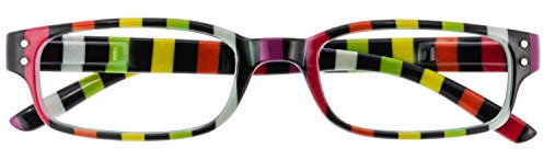 Chaot Lesebrille Reader Kunststoffbrille mit Federscharnier (+2,00, schwarz-buntgestreift): Farbenfrohe Lesebrille mit Federscharnier
