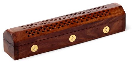 Puckator Sheesham Holz Räucherstäbchen Box Yin Yang-Einlage