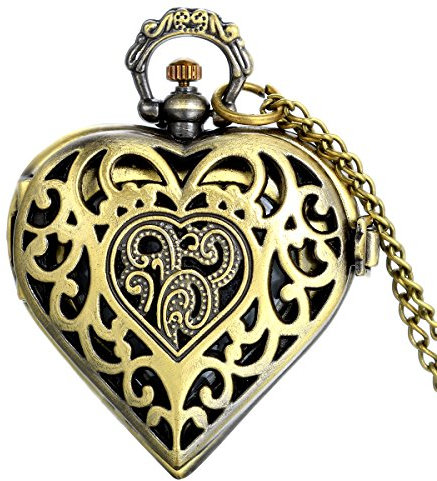 JewelryWe Muttertagsgeschenk Damen Steampunk Taschenuhr Herz Medaillon Design Uhranhänger Quarz Kettenuhr Uhr mit Halskette Kette