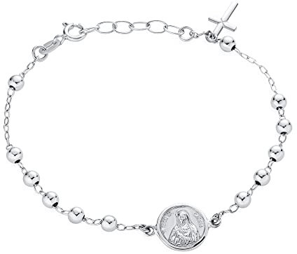 Personalisieren Sie katholische christliche religiöse Gebetsbetten mit Kreuz Charm Heilige Mutter Jungfrau Maria Medaille Rosenkranz Armband für Frauen Teenager .925 Sterling Silber 7- 8 Zoll