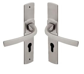 Vachette Set de Poignée de Porte sur Grande Plaque MUZE - Version Clé I, Porte d'Entrée, Bureau, Garage - Entraxe 195 mm - Système de Pose Facile - Zamak Résistant - Finition Platine - Garantie 10 Ans