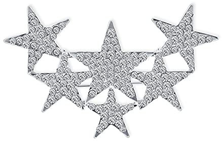 Große Große Aussage Mode Himmlisch Patriotisch Usa Amerikanischer Rockstar Funkelnde Sechs Kristallsterne Schal Brosche Anstecknadel Für Frauen Teenager Silber
