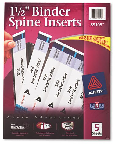 Avery Custom Binder Spine Inserts, 1-1/2 Spine Width, 5 Inserts/Sheet, 5 Sheets/Pack