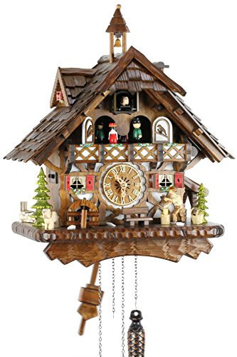 Eble Kuckucksuhr Kuckuckuhr Echtholz NEU batteriebetriebenes Quartzwerk Musik Kuckuckruf Schwarwaldhaus 42cm- 22305