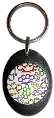 Knuckle Duster Pattern - Black Plastic Oval Key Ring