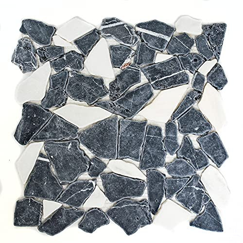 Mosaik Bruch/Ciot mix Verde/Botticino Marmor Naturstein Küche, Mosaikstein Format: 15-69x8 mm, Mattengröße: 305x305 mm, 10 Matten
