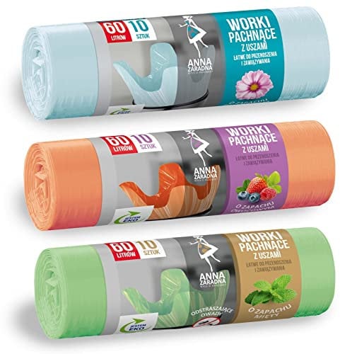 HAC24 3 Rollen Müllbeutel 60L mit Duft je 10 Stück Müllsack Abfallbeutel Mülltüten Duftmüllsack Mülleimerbeutel