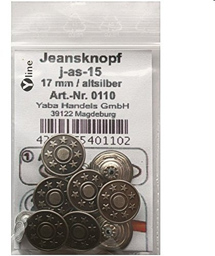 Yline 8 Stück Jeansknöpfe/Metallknöpfe Altsilber nähfrei im Polybeutel, sl, 0110