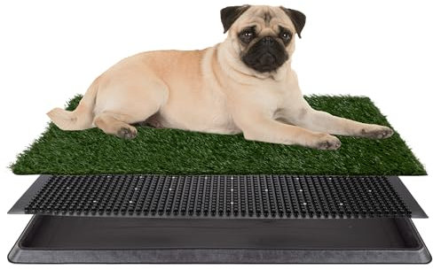 Petmaker Tappetino per Cuccioli di Erba Artificiale per Cani e Piccoli Animali Domestici, Tappetino Portatile per addestramento con Vassoio, Forniture per Cani da 40,6 x 50,8 cm, Verde
