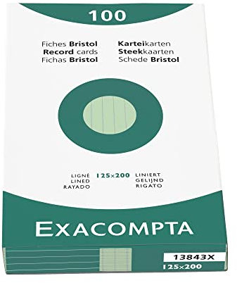 Exacompta 13843X Karteikarten (205q/qm Karton, holzfrei, 125 x 200 mm, liniert, ungelocht) 100er Pack grün