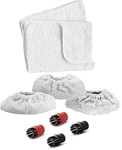 SPARES2GO Hand Tool Terry Cloth Pads Covers + 4 Brush Nozzles for Karcher SC1.020 SC1020 SC1030 SC1030B Steam Cleaner