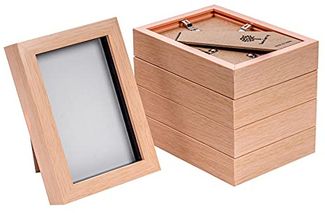 Nicola Spring 3D Shadow Box Photo Frames - 4 x 6 (10 x 15cm) - Pack of 5 - Light Wood 3D Photo Frame Picture Frame Box Small Portrait Display Case for Crafts, Keepsakes, Wedding, Graduation