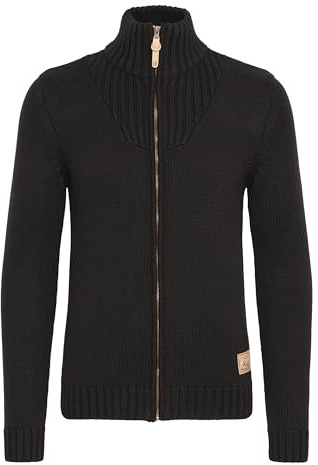 Solid Poul Men's Cardigan Chunky Knit Jacket with Funnel Neck, Size:3XL, Colour:Black (9000)