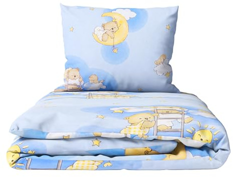 Baby Comfort 2 Piece Children Quilt Duvet & Pillow Set 80x70 cm 12M+ (Ladders Blue)