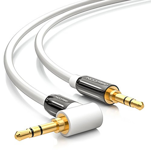 deleyCON 2m Klinkenkabel 3,5mm AUX Kabel Stereo Audio Kabel Klinkenstecker 1x 90° gewinkelt für PC Laptop Handy Smartphone Tablet KFZ HiFi-Receiver - Weiß