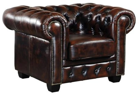 Linea Sofa Chesterfield Ledersessel - Büffelleder - Braun - Brenton
