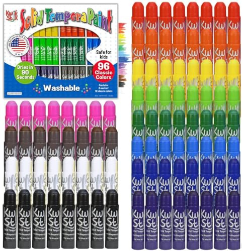 Kwik Stix Solid Tempera Paint Sticks, 96 Colors, Washable Paint Sticks for Kids, Super Quick Drying, Non-Toxic, Allergen Free, Assorted Pack of Classic Colors, Ideal for Kids and Toddlers