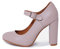 Womens Block High Heels Ankle Strap Court Shoes Ladies Mary Jane Comfort Work Pumps Formal Smart Office Heeled Party Occasion Strappy Slip On Heel Sandals Nude Faux Leather 8 UK