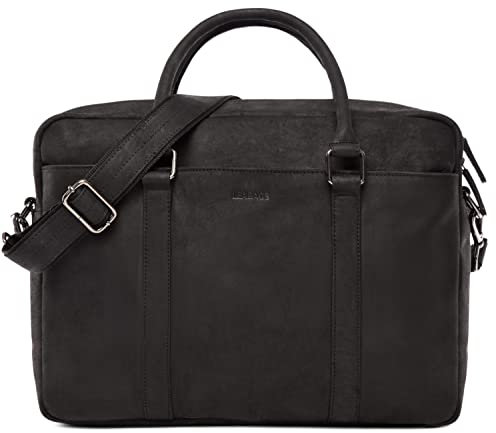 LEABAGS Istanbul Borsa a spalla in pelle I Borsa per computer portatile da 15 pollici I Borsa messenger in vera pelle di bufalo I Cartella I Borsa in pelle vintage I Borsa da scrivania I 40x31x12cm