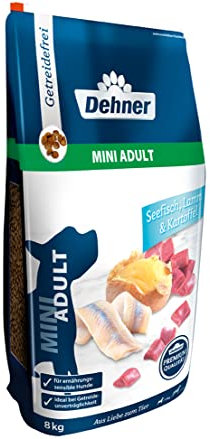Dehner Premium Hundefutter, Trockenfutter getreidefrei, für ausgewachsene Hunde kleiner Rassen, Fisch / Lamm / Kartoffel, 8 kg