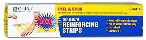 C-Line Self-Adhesive Page Reinforcing Strips, 10-3/4 x 1, Box of 200 (64112)