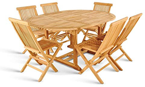SAM 7tlg. Gartengruppe Aruba, Teak-Holz Gartenmöbel, 1 x Auszieh-Tisch ca. 180-240 x 100 cm + 6 x Hochlehner Aruba