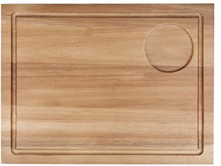 Olympia Large Acacia Wood Steak Serving Board, Size: 25(H) x 310(W)x 240(D)mm / 70(Dia)mm Sauce Ramekin Recess, Solid Wood Cutting Chopping Board, Commercial Restaurant Pub or Home Dining | DP139