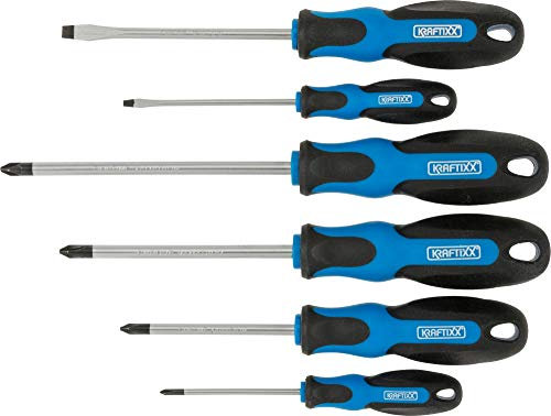 kwb Schraubendreher-Set 6-teilig, mit magnetischer Spitze, extra gehärtet, inkl. 2-Komponenten-Griff und Aufhänge-Loch, Schraubenzieher-Satz aus mattiertem CV Stahl